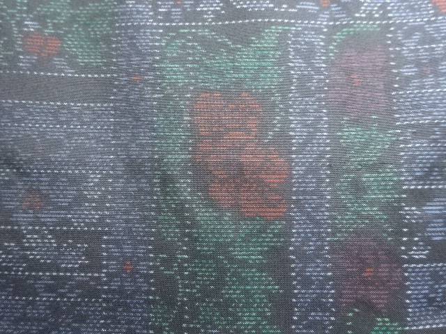 アンティーク　花更紗模様織り出し本場泥大島紬着物